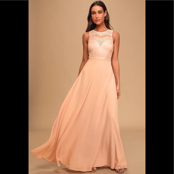 Lulus Dresses & Skirts - NWT Lulu’s Pink Blush Lace Maxi Dress Large